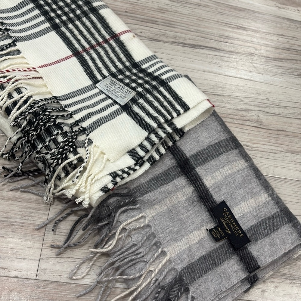 Cashmere Throw Light Gray and Cream  scarf- NEW